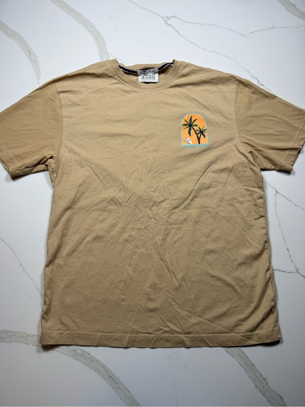 Men's Scotch & Soda Tan Short-Sleeve Graphic Tee - Palm Tree Design